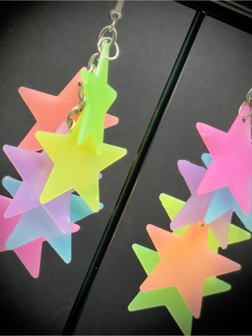 Neon Glow in the Dark Star Dangle Earrings, Perfect for Hilary Duff Concert